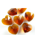 Perle verre : coeur : Orange ambre : 14mm lot de 2